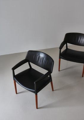 Danish Modern Armchairs in Teakwood & Leather attributed to Larsen & Bender Madsen, 1950s, Set of 2-WRF-1733733