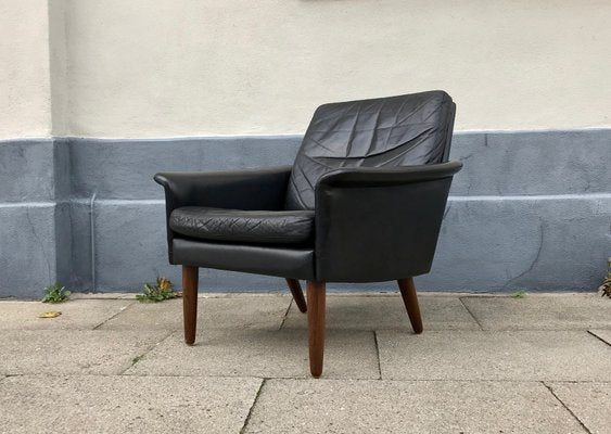 Danish Modern Black Leather Lounge Chair by Hans Olsen for CS Mobelfabrik, 1960s-LCR-743216