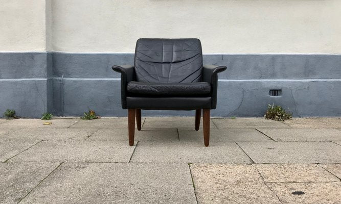 Danish Modern Black Leather Lounge Chair by Hans Olsen for CS Mobelfabrik, 1960s-LCR-743216