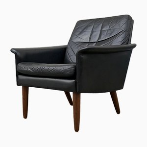 Danish Modern Black Leather Lounge Chair by Hans Olsen for CS Mobelfabrik, 1960s-LCR-743216