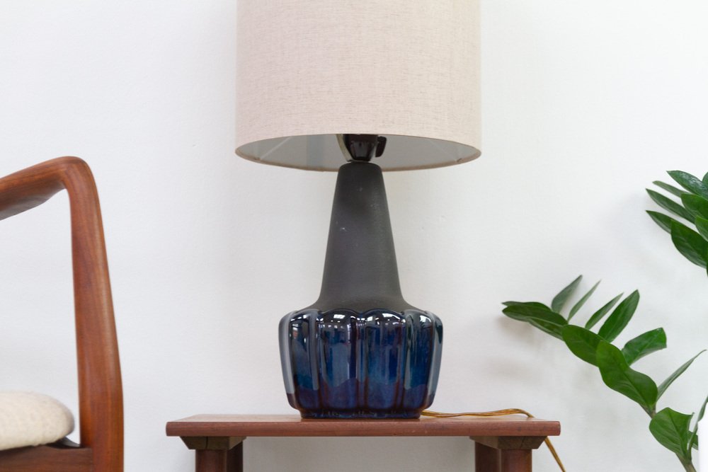 Danish Modern Blue Ceramic Table Lamp by Einar Johansen for Søholm, 1960s