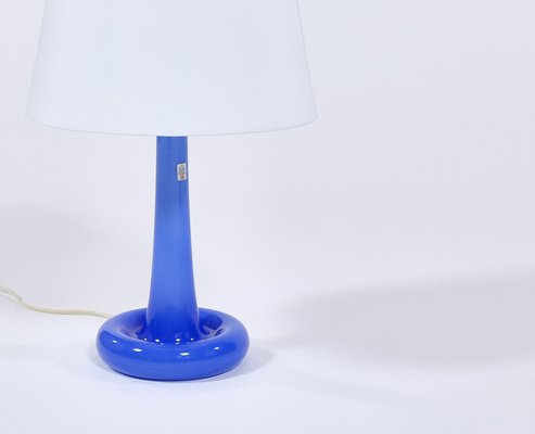 Danish Modern Blue Glass Table Lamps by Michael Bang for Holmegaard, 1970s, Set of 2-WRF-689403