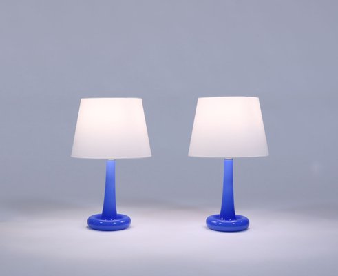 Danish Modern Blue Glass Table Lamps by Michael Bang for Holmegaard, 1970s, Set of 2-WRF-689403