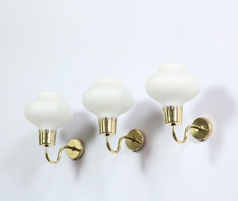 Danish Modern Brass and Opaline Glass Sconces by Acton Bjorn, 1950s, Set of 3-WRF-619952