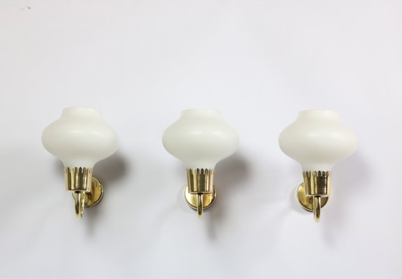 Danish Modern Brass and Opaline Glass Sconces by Acton Bjorn, 1950s, Set of 3-WRF-619952