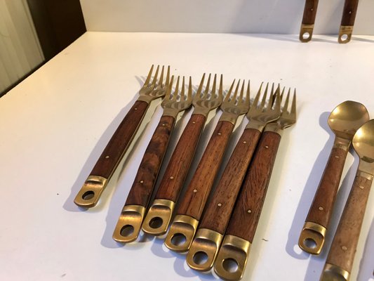 Danish Modern Brass and Teak Cutlery Set from Carl Cohr, 1960s, Set of 21-LCR-995933