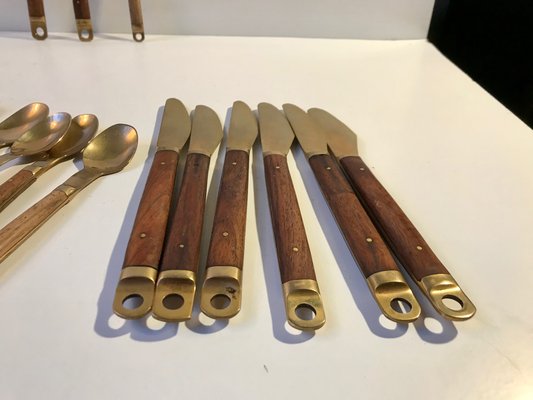 Danish Modern Brass and Teak Cutlery Set from Carl Cohr, 1960s, Set of 21-LCR-995933