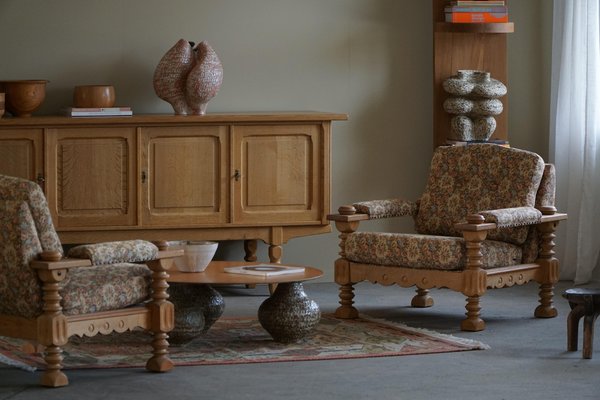 Danish Modern Brutalist Lounge Chairs in Oak attributed to Henning Kjærnulf, 1960s, Set of 2-MXF-1721449