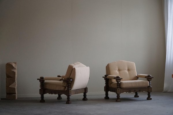 Danish Modern Brutalist Lounge Chairs in Oak attributed to Henning Kjærnulf, 1960s, Set of 2-MXF-1800837