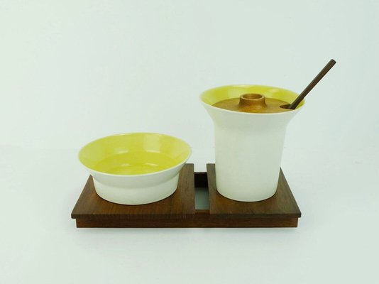 Danish Modern Ceramic and Wood Serving Set from Laurids Lonborg, 1960s, Set of 6-FH-1763240