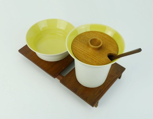 Danish Modern Ceramic and Wood Serving Set from Laurids Lonborg, 1960s, Set of 6-FH-1763240