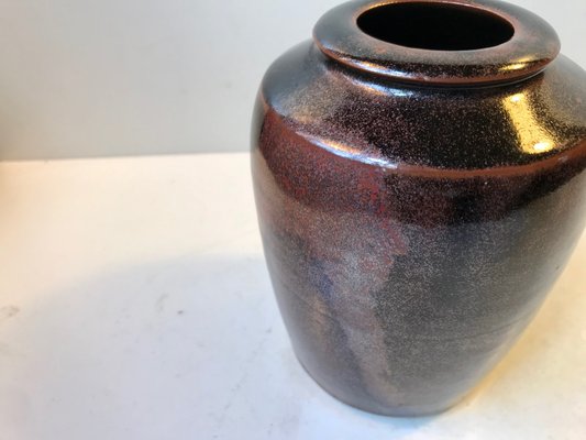 Danish Modern Ceramic Vase in Tenmoku Glaze by Merethe Bloch for Own Studio, 1970s-LCR-698137