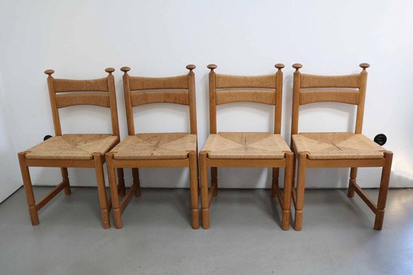 Danish Modern Chairs in Light Oak with Sisal Weave from Asko, Finland, 1960s, Set of 4-FJP-1771594