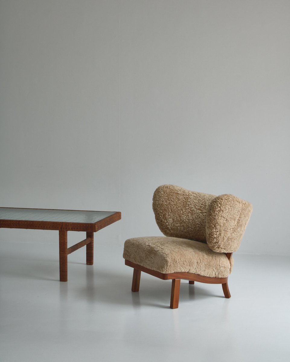 Danish Modern Coffee Table in Rattan Cane and Matt Glass by R. Wengler, 1940s