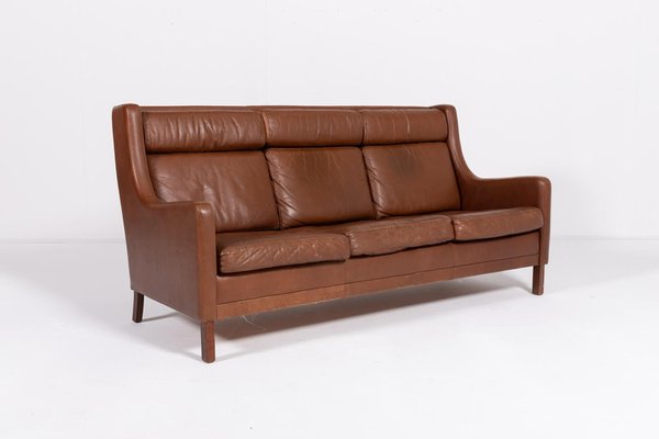 Danish Modern Cognac Leather Sofa, 1970s-KMC-2019537