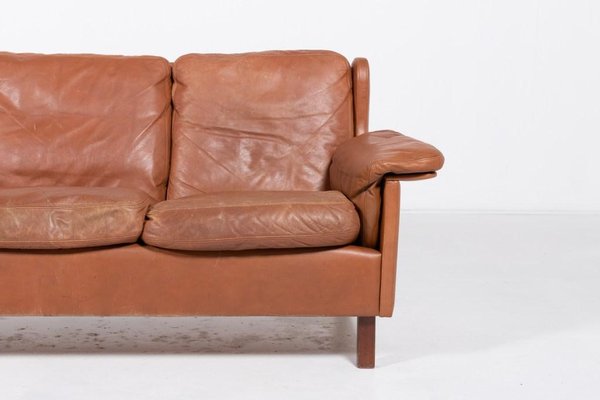 Danish Modern Cognac Leather Wing Sofa, 1970s-KMC-1808250