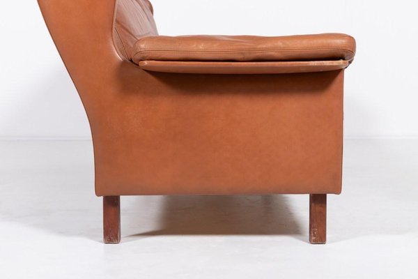 Danish Modern Cognac Leather Wing Sofa, 1970s-KMC-1808250