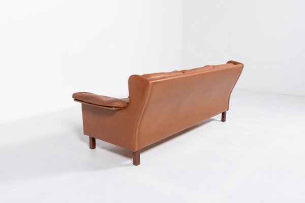 Danish Modern Cognac Leather Wing Sofa, 1970s-KMC-1808250