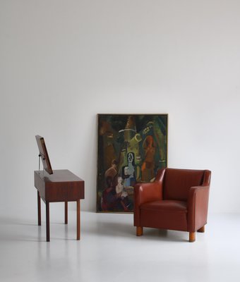 Danish Modern Easy Chair in Leather and Beech by Mogens Lassen for Fritz Hansen, 1940s-WRF-1256734