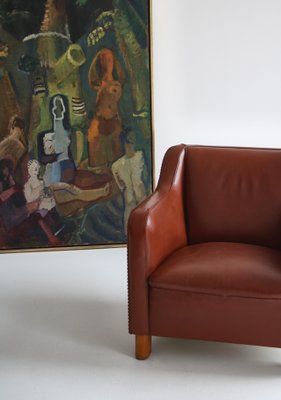 Danish Modern Easy Chair in Leather and Beech by Mogens Lassen for Fritz Hansen, 1940s-WRF-1256734