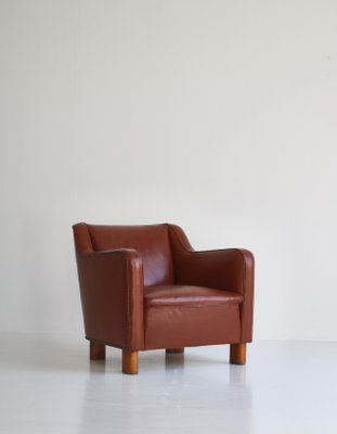 Danish Modern Easy Chair in Leather and Beech by Mogens Lassen for Fritz Hansen, 1940s-WRF-1256734