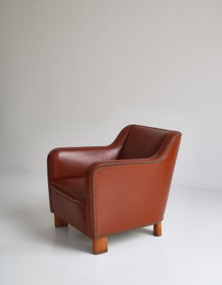 Danish Modern Easy Chair in Leather and Beech by Mogens Lassen for Fritz Hansen, 1940s-WRF-1256734