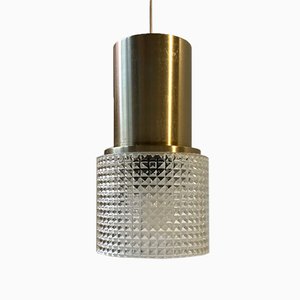 Danish Modern Glass & Brass Pendant Lamp from Vitrika, 1970s-LCR-992991