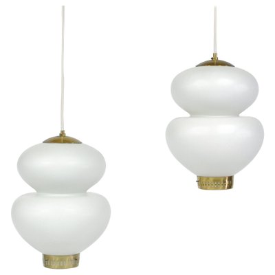 Danish Modern Glass Snowball Pendant Lamps by Bent Karlby for Lyfa, 1940s, Set of 2-WRF-714078