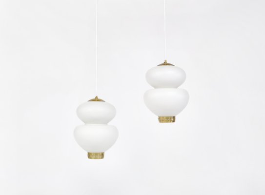 Danish Modern Glass Snowball Pendant Lamps by Bent Karlby for Lyfa, 1940s, Set of 2-WRF-714078