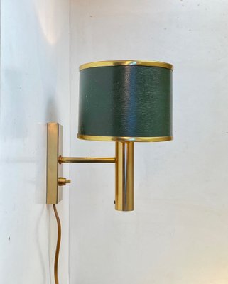 Danish Modern Green Wall Sconce in Brass from Fog & Mørup, 1970s-LCR-1343824