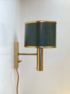 Danish Modern Green Wall Sconce in Brass from Fog & Mørup, 1970s-LCR-1343824