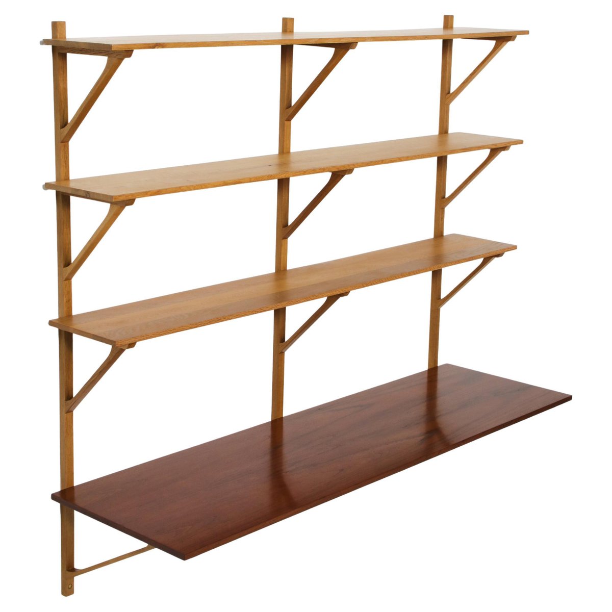 Danish Modern Large Wall Shelving System in Oak & Teakwood by Børge Mogensen for Fredericia, 1956