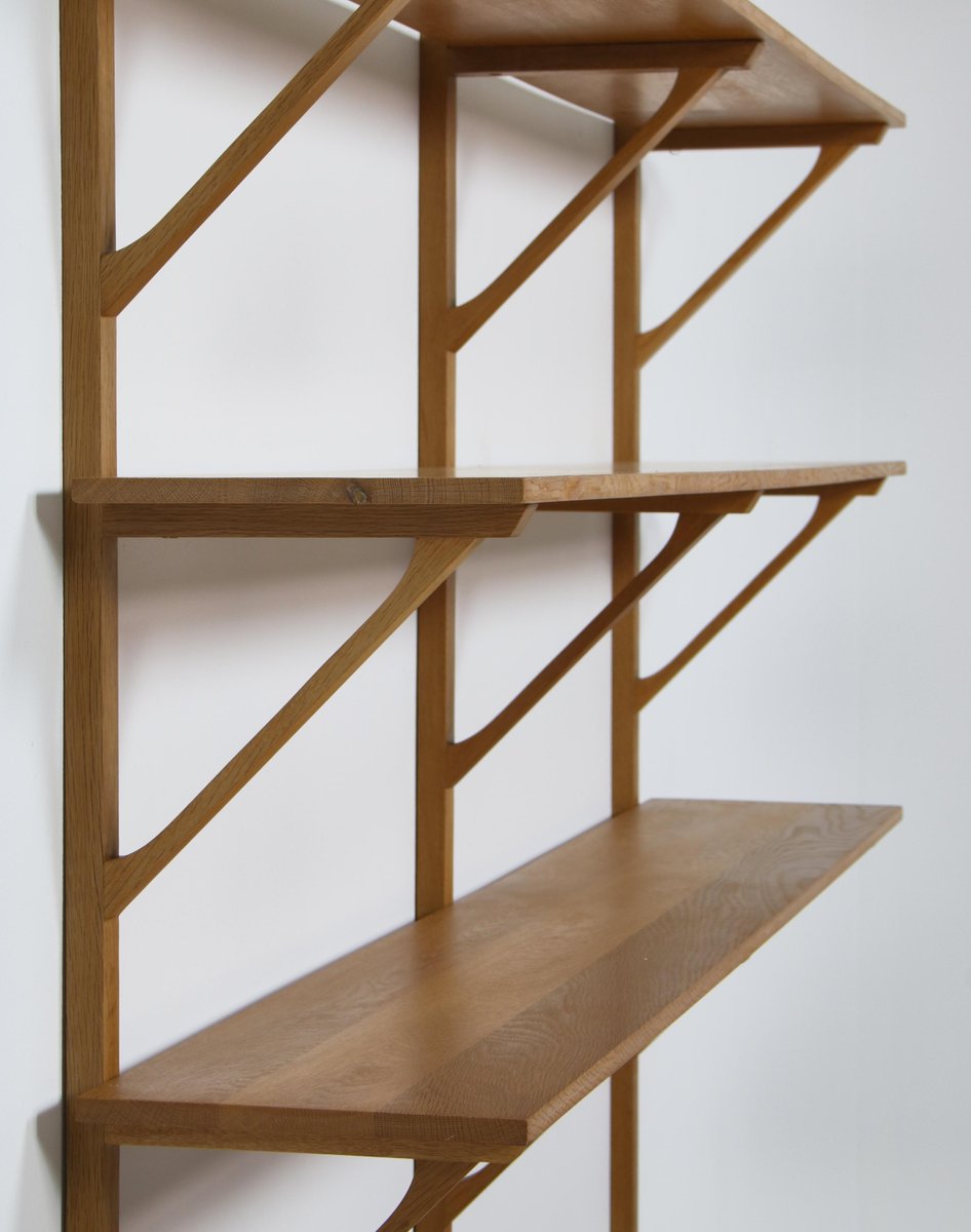 Danish Modern Large Wall Shelving System in Oak & Teakwood by Børge Mogensen for Fredericia, 1956