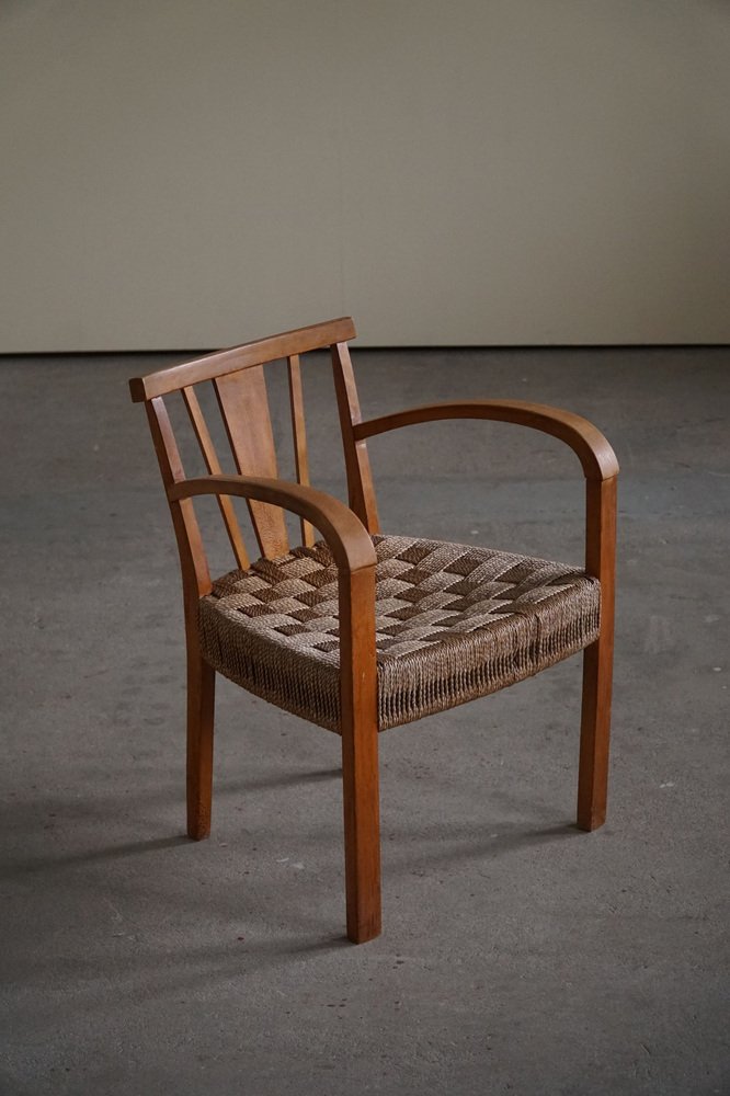 Danish Modern Lounge Chair in Beech and Papercord in the Style of Frits Schlegel, 1930s