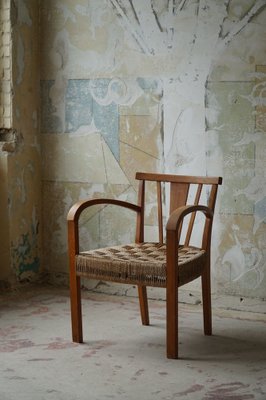 Danish Modern Lounge Chair in Beech and Papercord in the Style of Frits Schlegel, 1930s-MXF-1047935