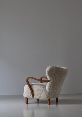 Danish Modern Lounge Chair in Oak and Sheepskin, Denmark, 1940s-WRF-1750741