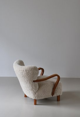 Danish Modern Lounge Chair in Oak and Sheepskin, Denmark, 1940s-WRF-1750741