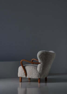 Danish Modern Lounge Chair in Oak and Sheepskin, Denmark, 1940s-WRF-1750741