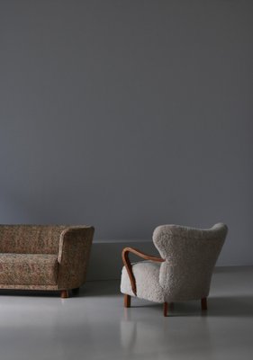 Danish Modern Lounge Chair in Oak and Sheepskin, Denmark, 1940s-WRF-1750741