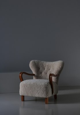 Danish Modern Lounge Chair in Oak and Sheepskin, Denmark, 1940s-WRF-1750741