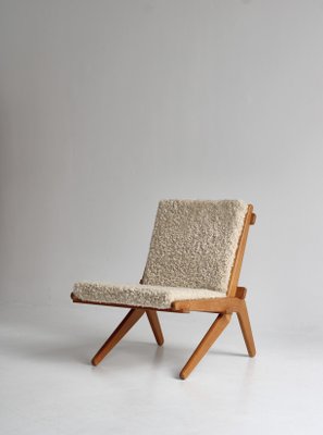 Danish Modern Oak Natural Sheepskin Folding Chair from Preben Thorsen,1957-WRF-1428288