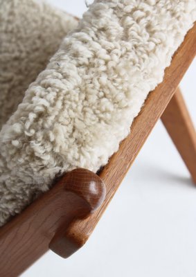 Danish Modern Oak Natural Sheepskin Folding Chair from Preben Thorsen,1957-WRF-1428288