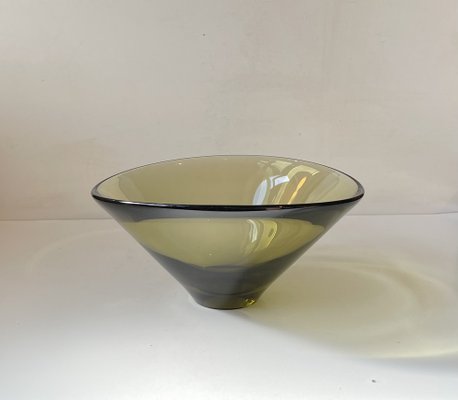 Danish Modern Olive Green Glass Disko Bowl by Per Lutken for Holmegaard, 1961-LCR-1761195