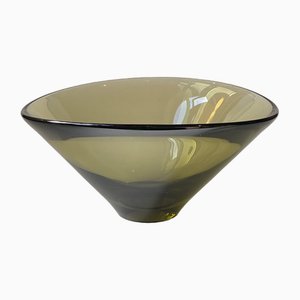 Danish Modern Olive Green Glass Disko Bowl by Per Lutken for Holmegaard, 1961-LCR-1761195