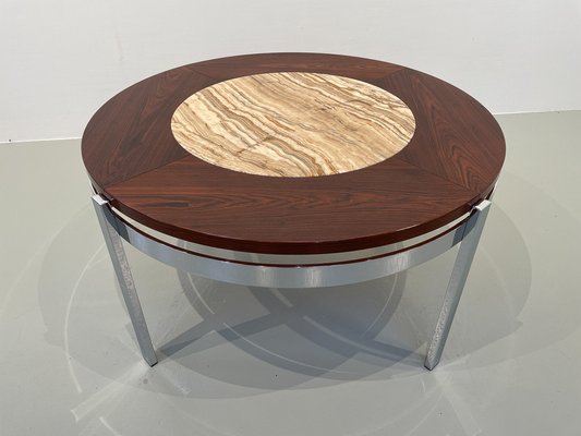 Danish Modern Round Rosewood and Marble Coffee Table from Bendixen Design, 1970s-WIX-1745435