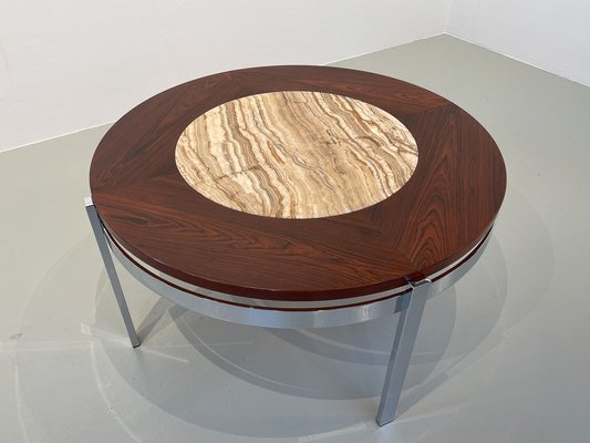 Danish Modern Round Rosewood and Marble Coffee Table from Bendixen Design, 1970s-WIX-1745435