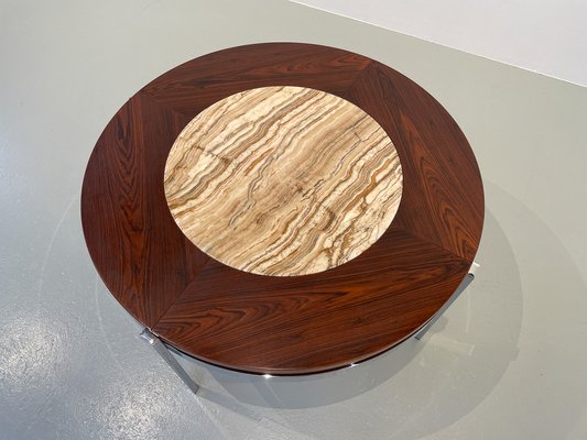 Danish Modern Round Rosewood and Marble Coffee Table from Bendixen Design, 1970s-WIX-1745435