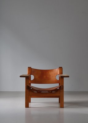 Danish Modern Spanish Chair in Oak and Saddle Leather attributed to Børge Mogensen for Fredericia, 1950s-WRF-1791215