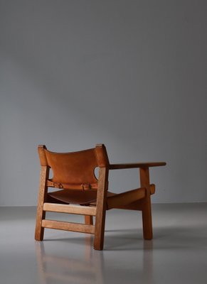 Danish Modern Spanish Chair in Oak and Saddle Leather attributed to Børge Mogensen for Fredericia, 1950s-WRF-1791215