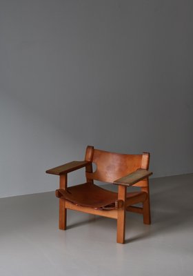 Danish Modern Spanish Chair in Oak and Saddle Leather attributed to Børge Mogensen for Fredericia, 1950s-WRF-1791215